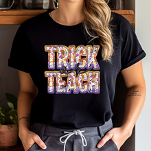 Load image into Gallery viewer, Trick or Teach Faux Sequin Faux Embroidery T-shirt
