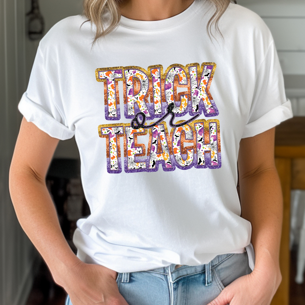 Trick or Teach Faux Sequin Faux Embroidery T-shirt